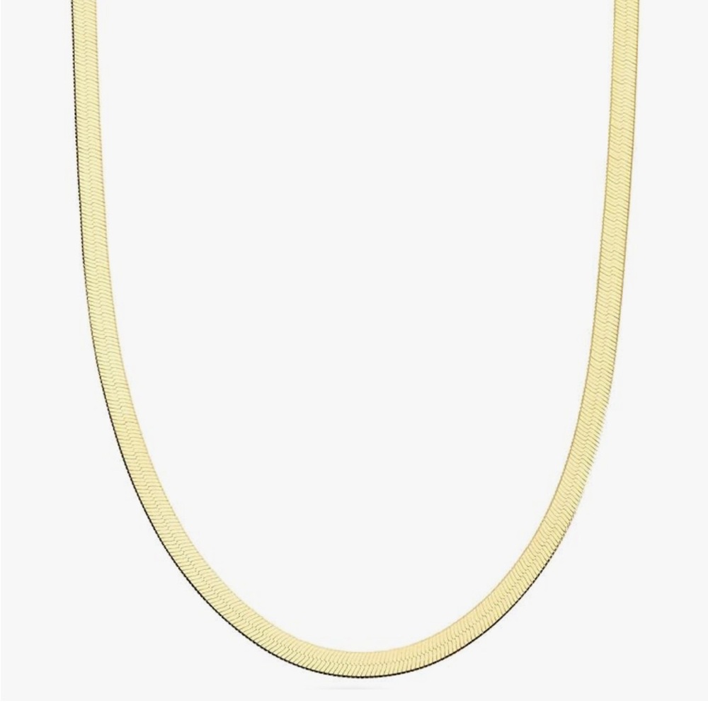 Italian Solid 18K Gold-Sterling Silver Flexible Flat Herringbone Chain Necklace